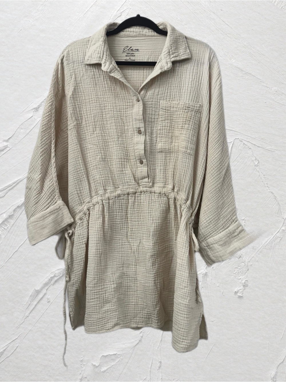 Elan Light Beige Gauze Tie Side Shirt Dress M